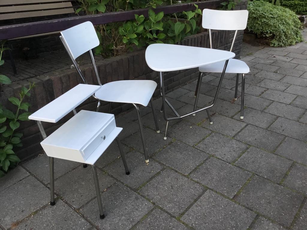 Vintage auping Rietveld set. Nachtkastje, tafeltje, stoelen, Ophalen of Verzenden, Huis en Inrichting