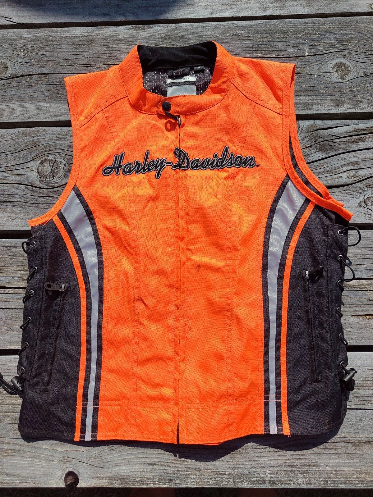 Harley-Davidson Motorvest Oranje/Zwart Maat M, Motoren, Kleding | Motorkleding, Ophalen, Dames, Tweedehands, Harley-Davidson