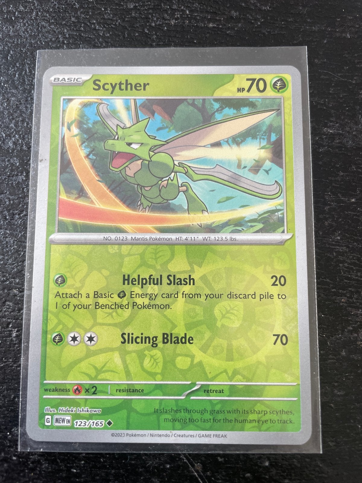 Pokémon Kaart Scyther 123/165, Ophalen of Verzenden, Zo goed als nieuw, Losse kaart