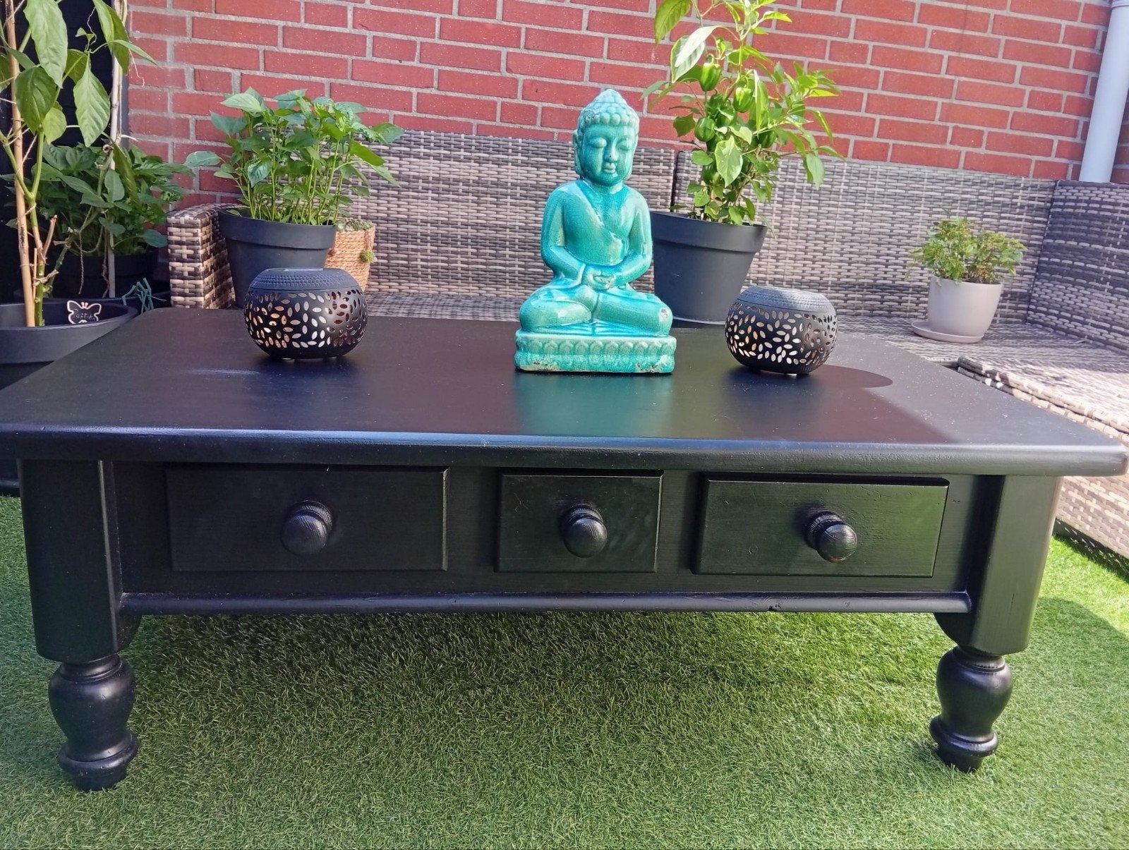 zwarte grenen tafel met 3 lades, Ophalen, Gebruikt, 100 tot 150 cm, 50 tot 100 cm