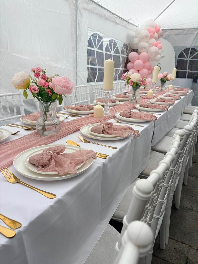 Te huur! Tafels, stoele, servies,decoratie…, Ophalen, Zo goed als nieuw, Geboorte of Huwelijk