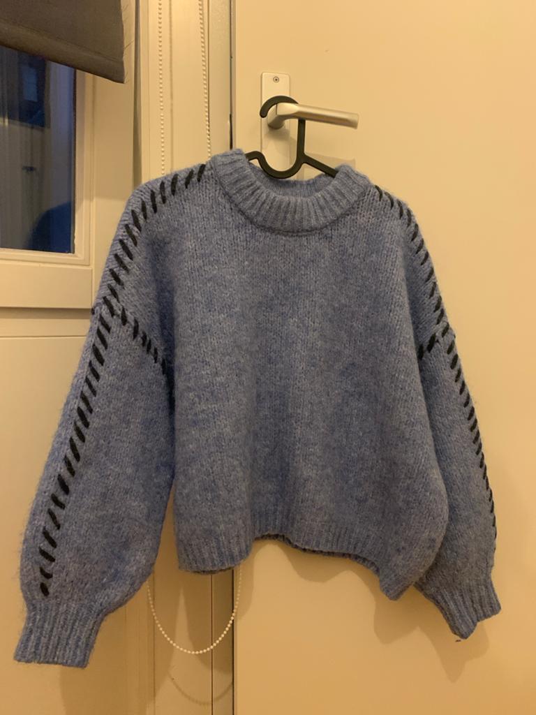 Primark Blauwe Gebreide Trui met Steekdetails - Maat M, Ophalen of Verzenden, Zo goed als nieuw, Maat 38/40 (M), Blauw