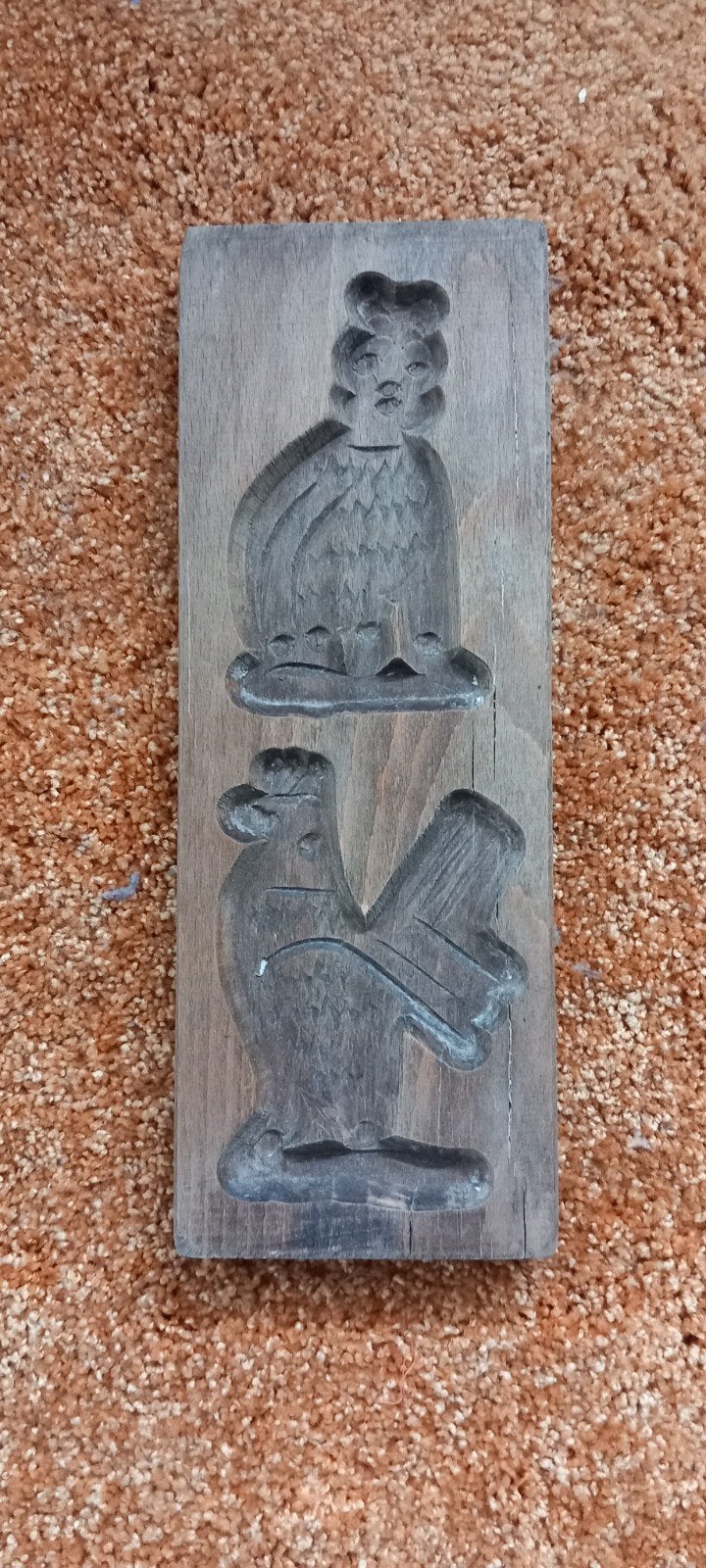 Antieke houten koekplank met kip en haan, Ophalen of Verzenden