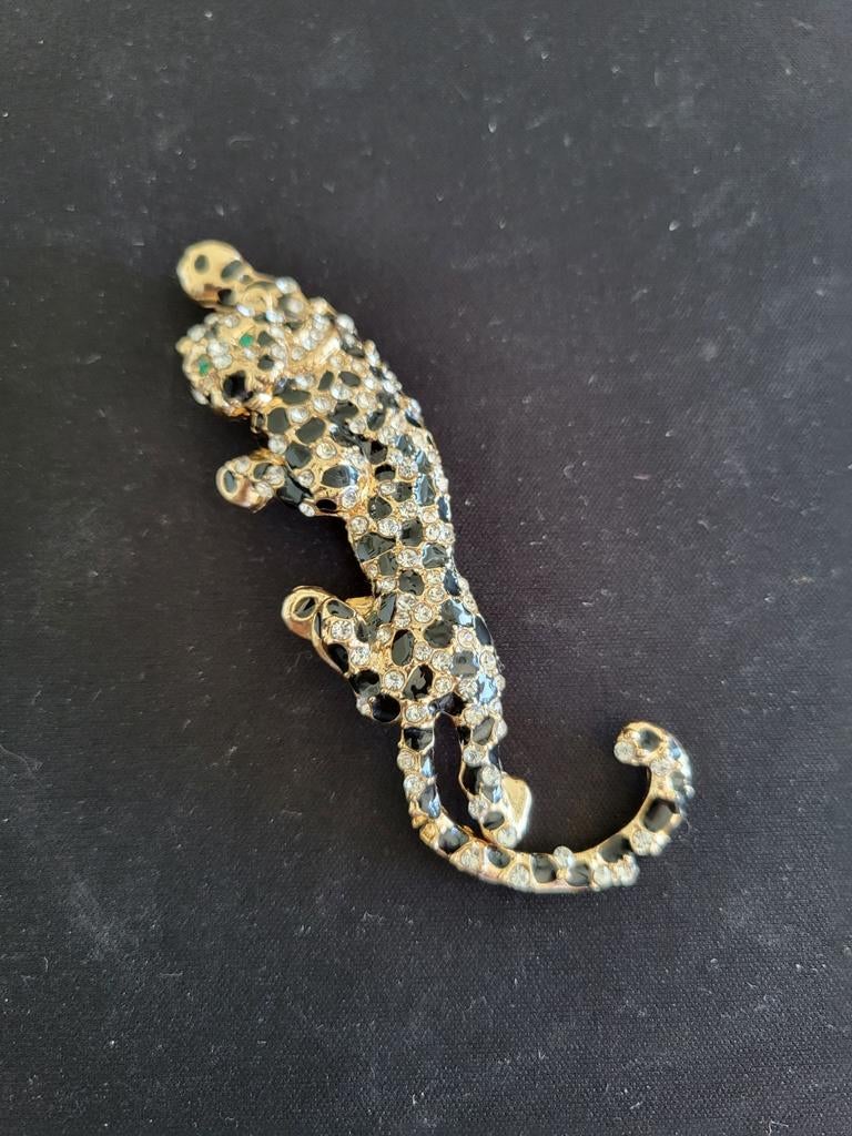 Elegante Panter Broche met Strass en Groene Ogen, Sieraden, Tassen en Uiterlijk, Broches, Zwart, Nieuw, Ophalen of Verzenden, Goud