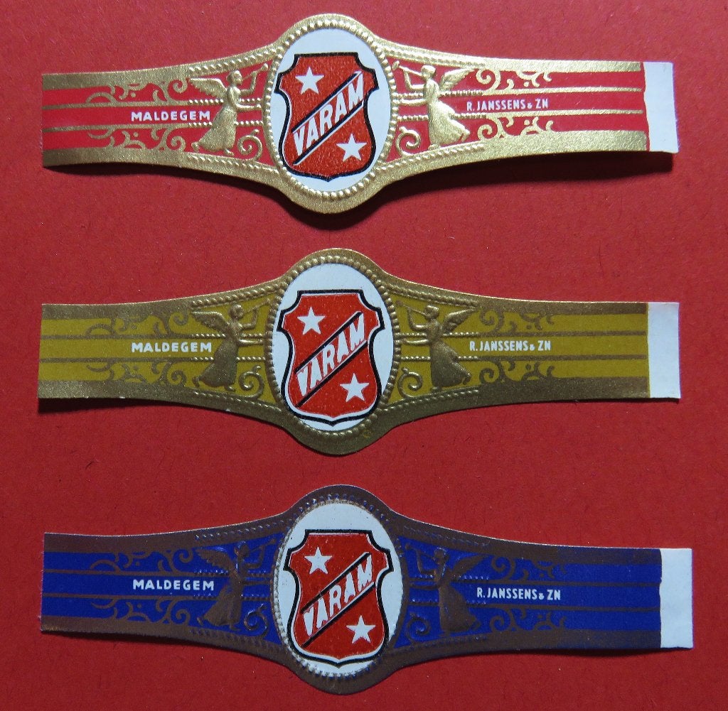 Sigarenbandjes Reclamebandjes R.Janssens & Zn. Varam 3x, Verzenden, Gebruikt, Sigarenbandjes