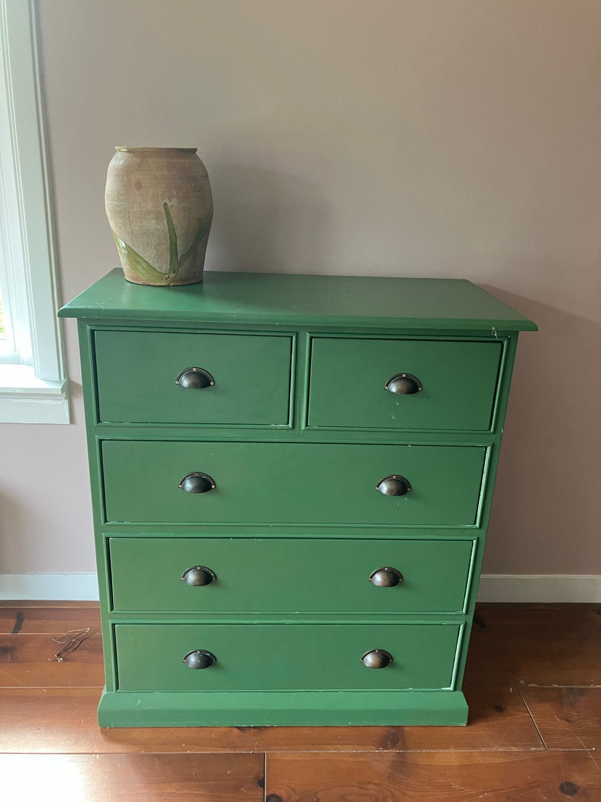 Groene Dressoir Kast met 5 Lades - Massief Hout, Huis en Inrichting, Kasten | Ladekasten, Ophalen, Gebruikt, 5 laden of meer, 100 tot 150 cm