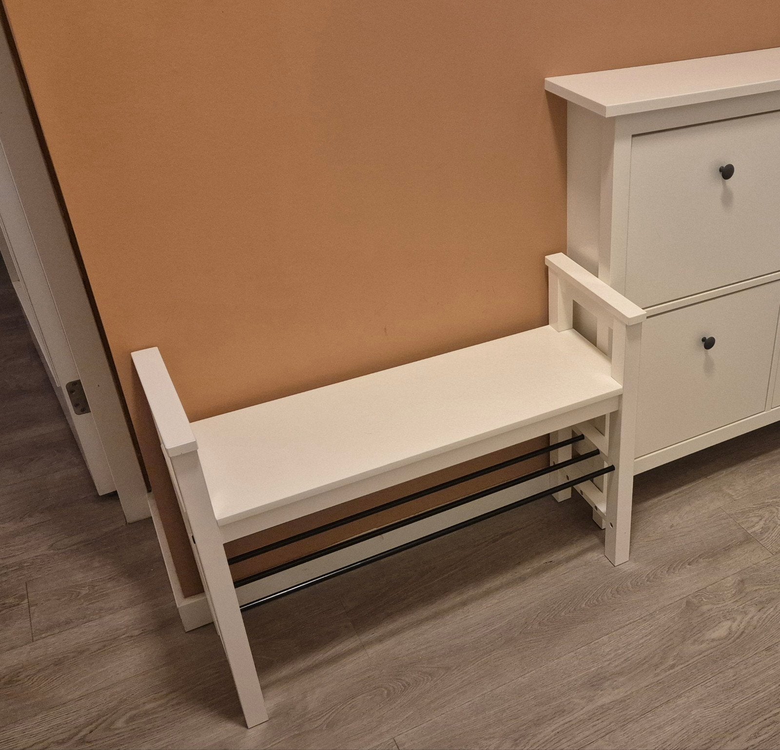 IKEA Bankje met schoenenrek, wit, Ophalen, Gebruikt