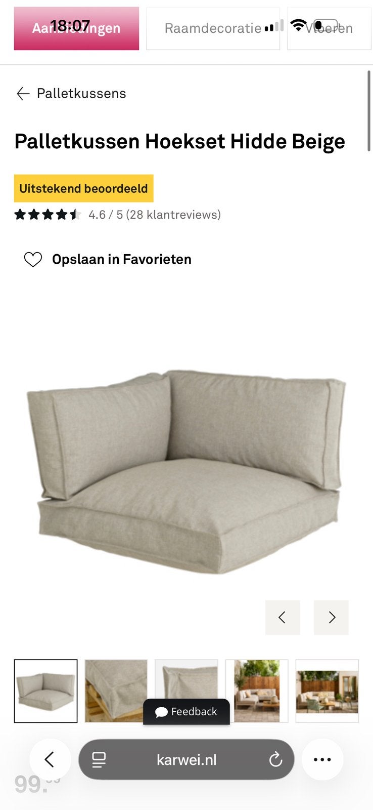 Pallet kussen set (5x), Ophalen, Zo goed als nieuw, Eenpersoons, Minder dan 150 cm