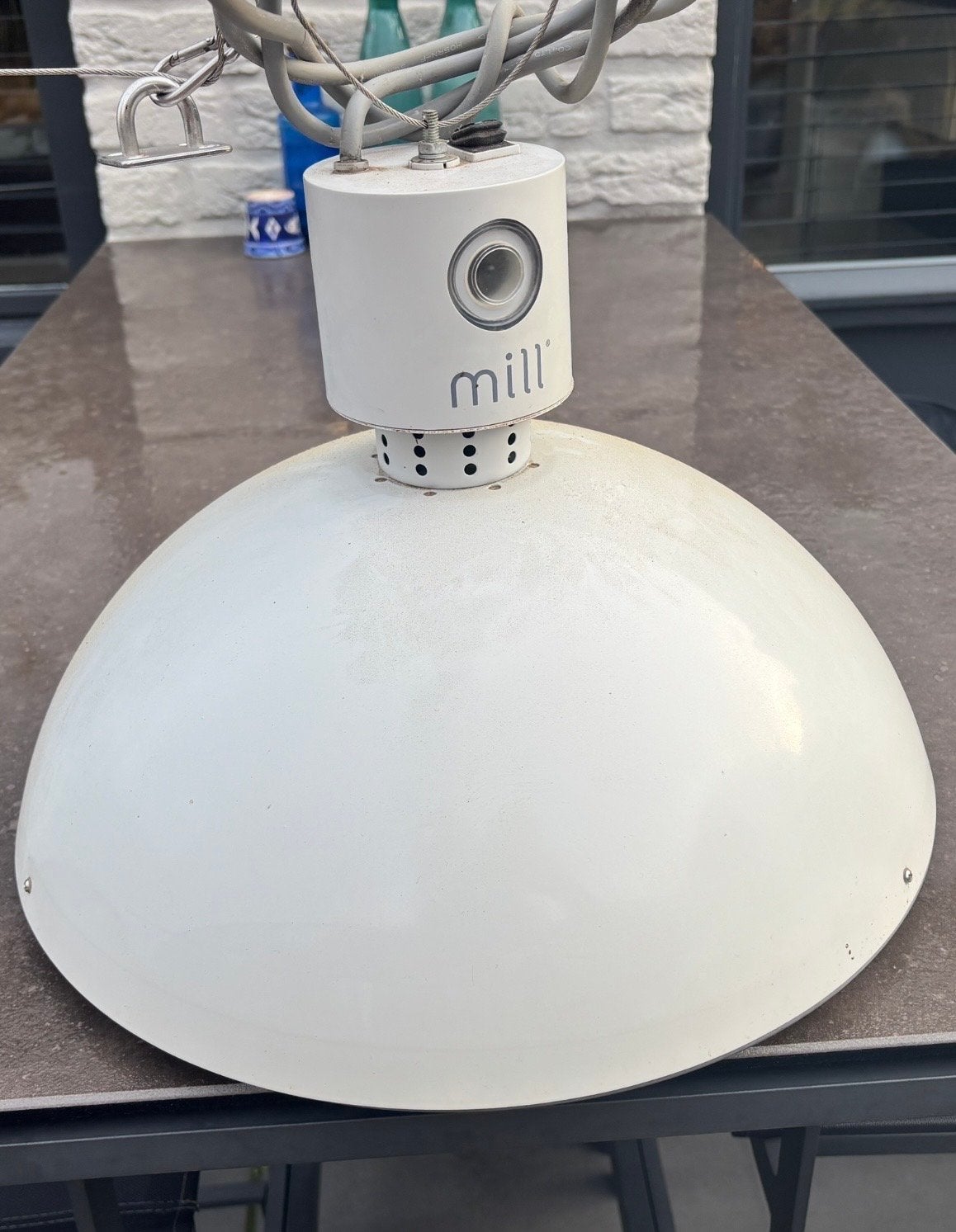 Mill warmtelamp/heater voor buiten ( was 199,- nu 35 euro ), Huis en Inrichting, Lampen | Hanglampen, Ophalen, Gebruikt, Metaal