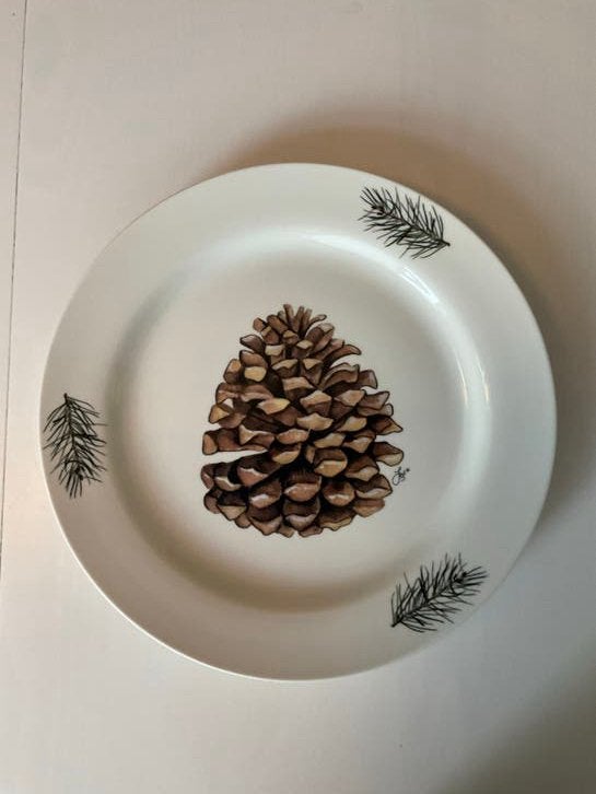 Taartbord Decoratieschaal Kerst Herfst Dennenappel 32 cm Jet, Porselein of Keramiek, Schaal, Rond, Ophalen of Verzenden