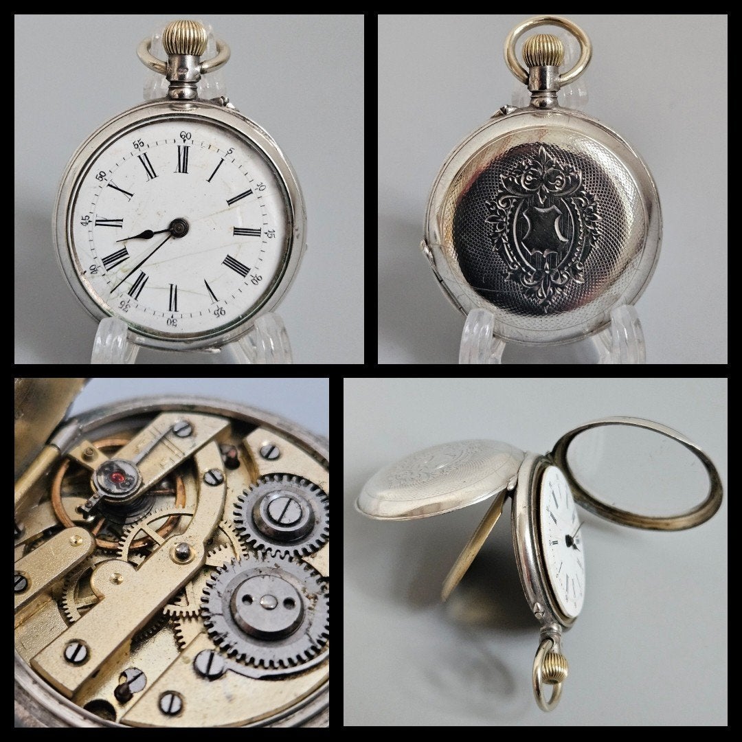 Antiek zilver,  zilveren dames zakhorloge met kroonopwinding, Ophalen of Verzenden, Zilver