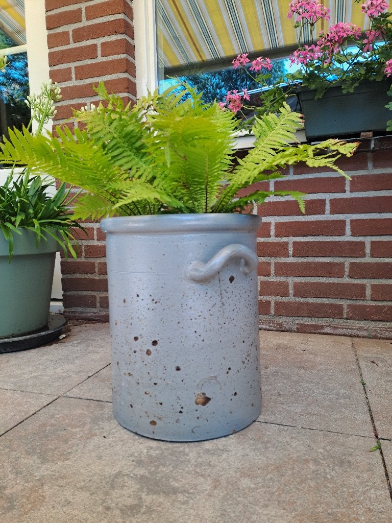 Grote vintage  inmaak pot Grijs ( plantenpot) maat 20, Ophalen