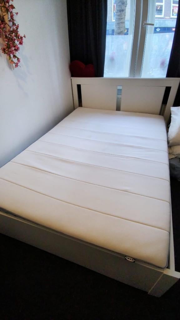 Songesand bed FRAME(207x153cm), Ophalen, Wit, Tweepersoons, 140 cm