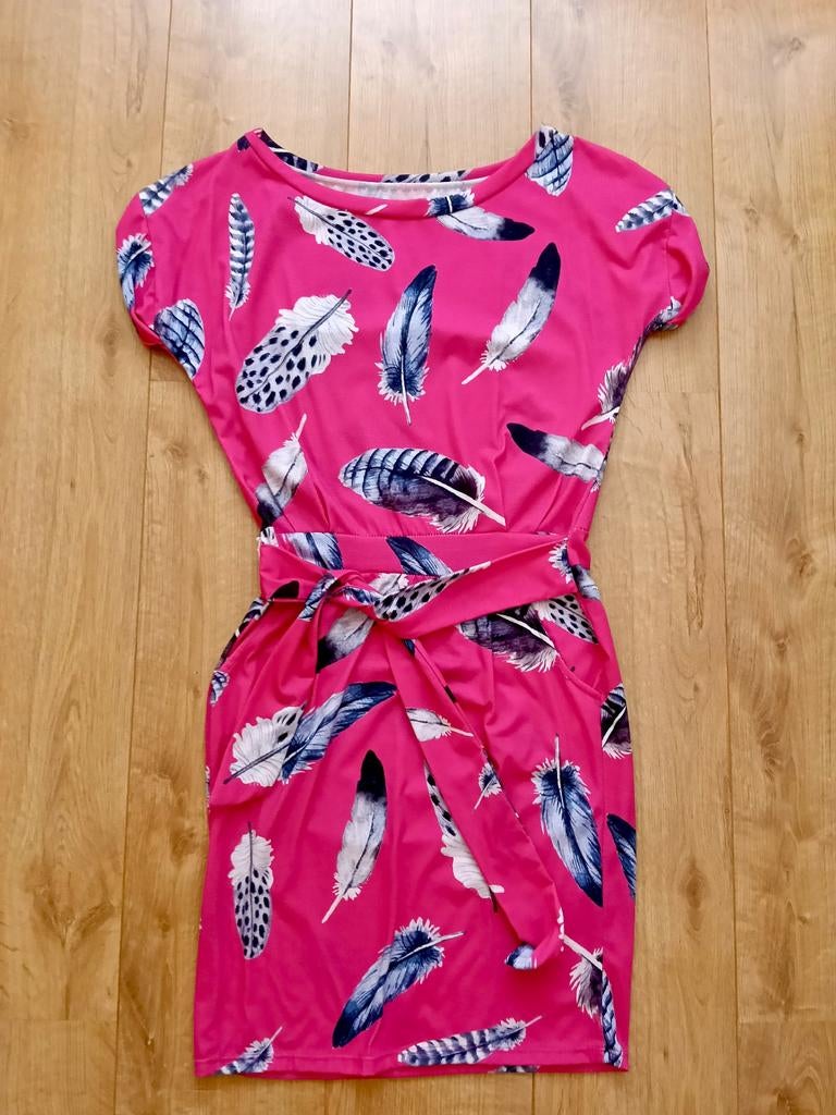 Felroze jurk met veren en zakken!! (NIEUW!), Ophalen of Verzenden, Nieuw, Maat 36 (S), Roze