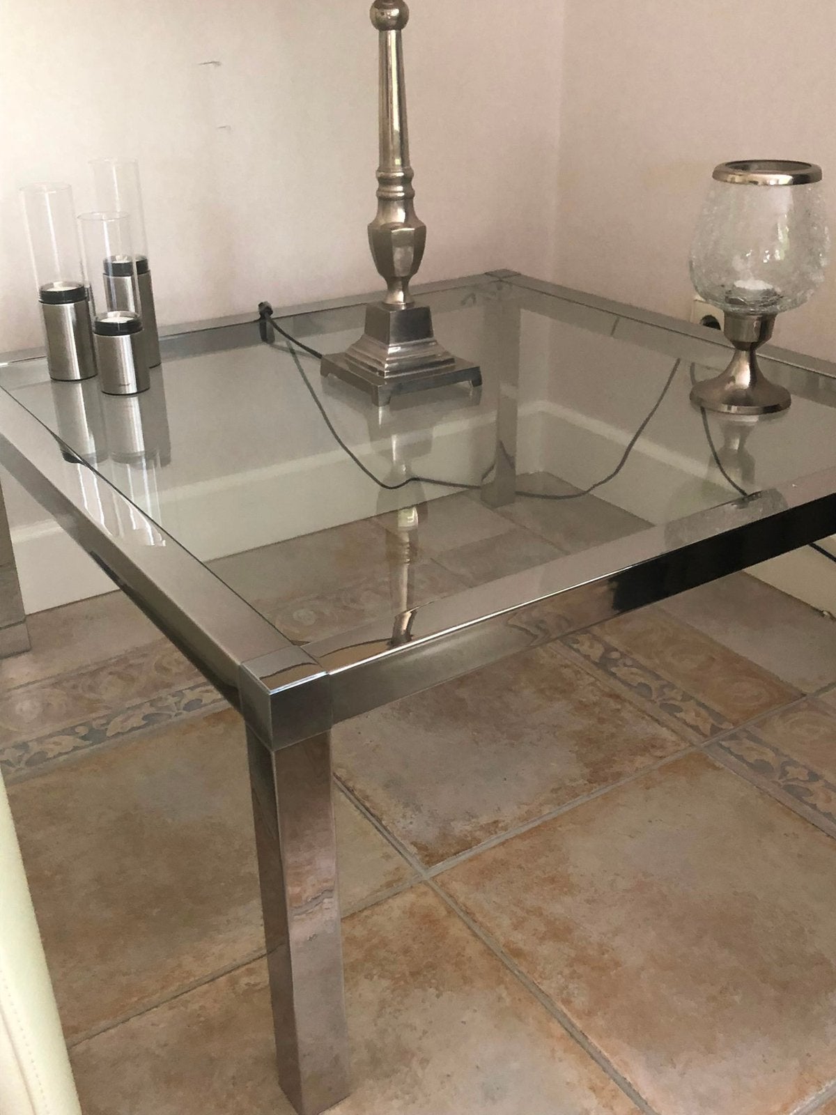 Glazen salontafel, Ophalen, 50 tot 100 cm, Zo goed als nieuw, Minder dan 50 cm