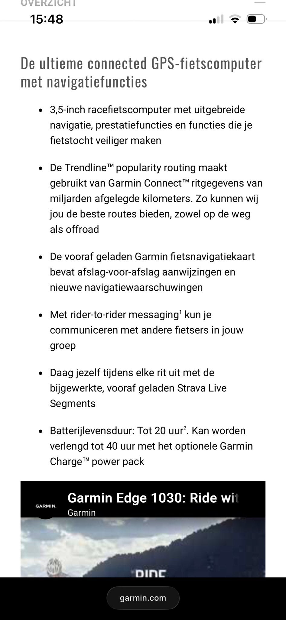 Garmin Edge 1030 GPS Fietscomputer met Navigatie, Ophalen, Zo goed als nieuw
