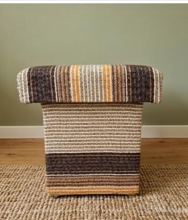 Vintage,retro Poef - Bruin/Beige Gestreept, Minder dan 50 cm, Minder dan 50 cm, Ophalen of Verzenden, Zo goed als nieuw