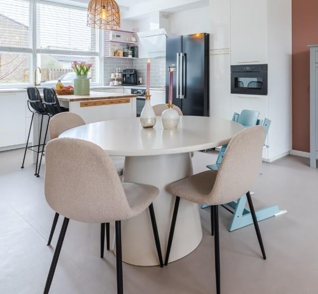 Ronde eettafel Elba Zand / Beige van Kwantum, Huis en Inrichting, Tafels | Eettafels, Ophalen, Gebruikt, Rond, Scandinavisch