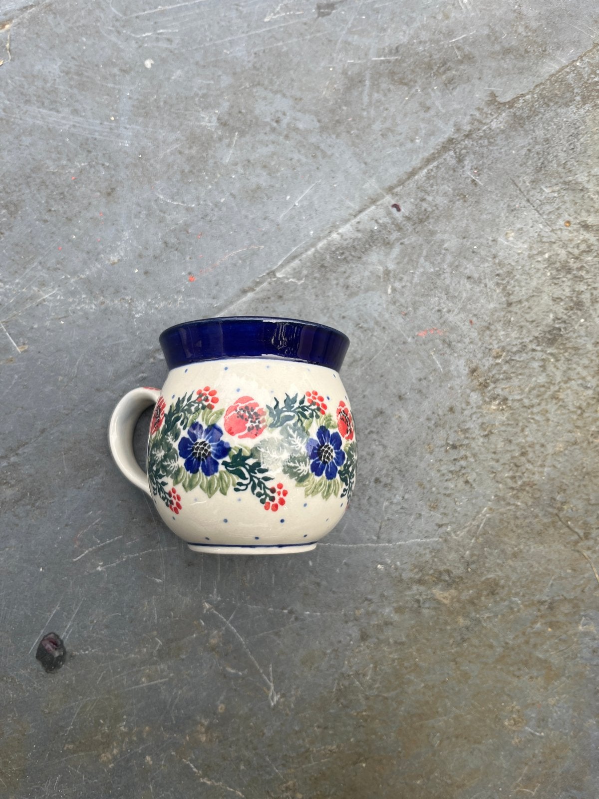 Handgemaakte Poolse Mok met Bloemenpatroon, Overige merken, Keramiek, Vintage, Zo goed als nieuw
