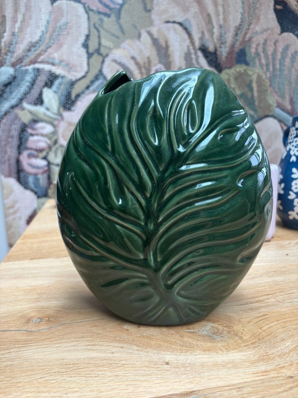 Groene vaas in vorm blad, Ophalen, Zo goed als nieuw, Met patroon/structuur, Groen