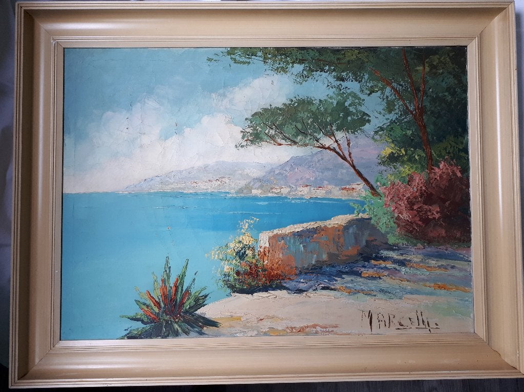 schilderij Corsica, gesigneerd door kunstschilder Marcelli, Ophalen, Doek, Realistisch, Landschap
