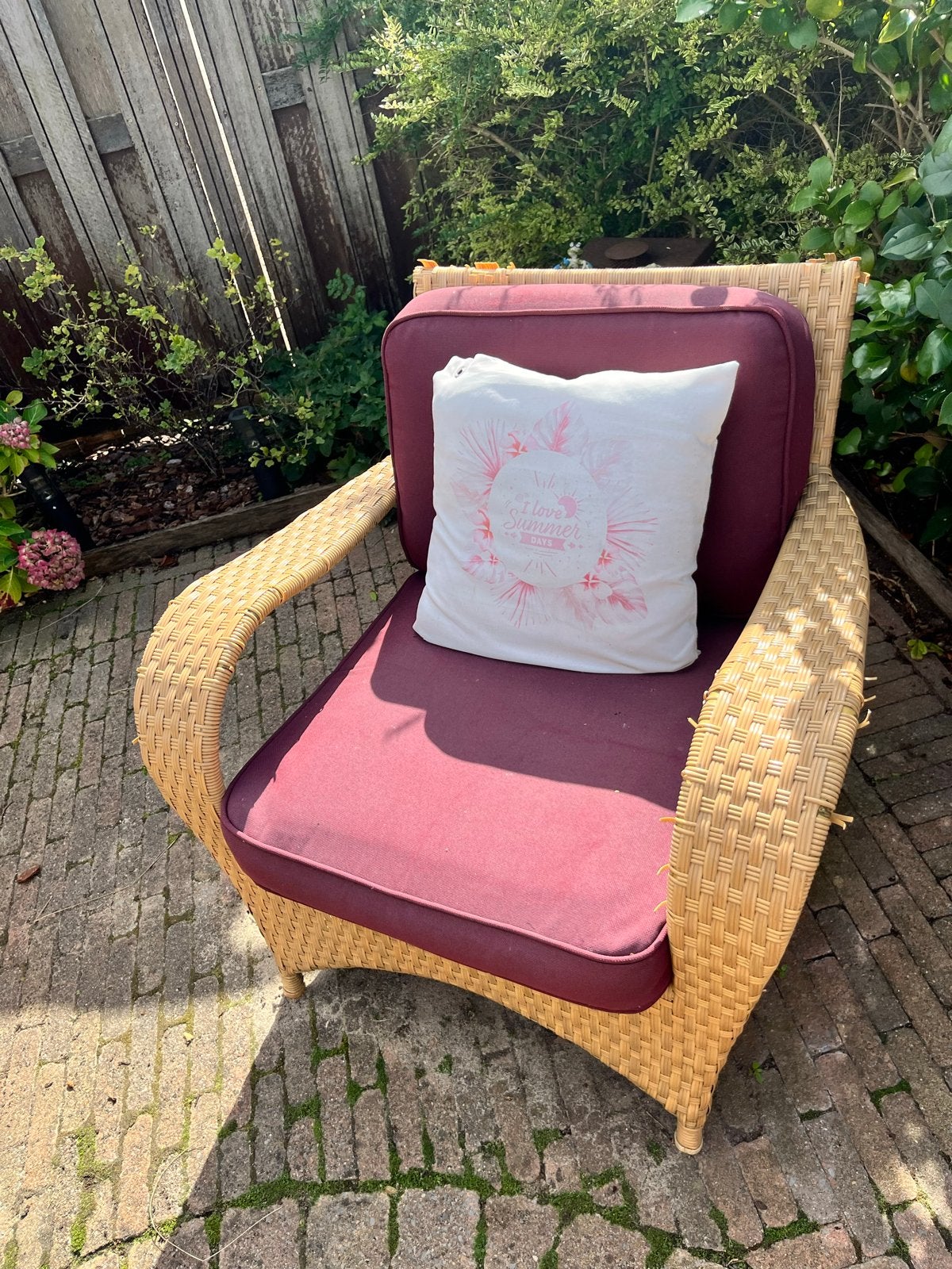 Ser van 4 comfortabele wicker stoelen met kussens, Tuin en Terras, Ophalen, Gebruikt, Wicker