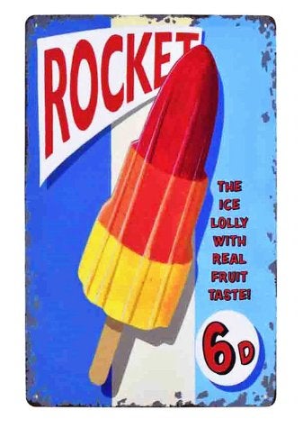 Rocket IJs Retro Metalen Bord Plaat Vintage Reclame Raket, Verzenden, Nieuw, Wandbord of Wandpaneel