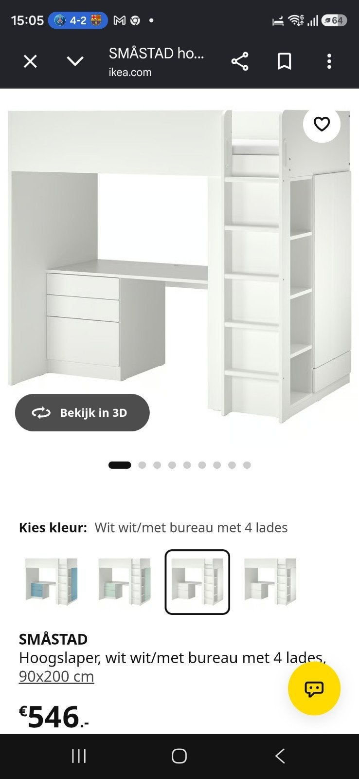 IKEA SMÅSTAD Hoogslaper met bureau en lades, Ophalen, Eenpersoons, Zo goed als nieuw, 90 cm