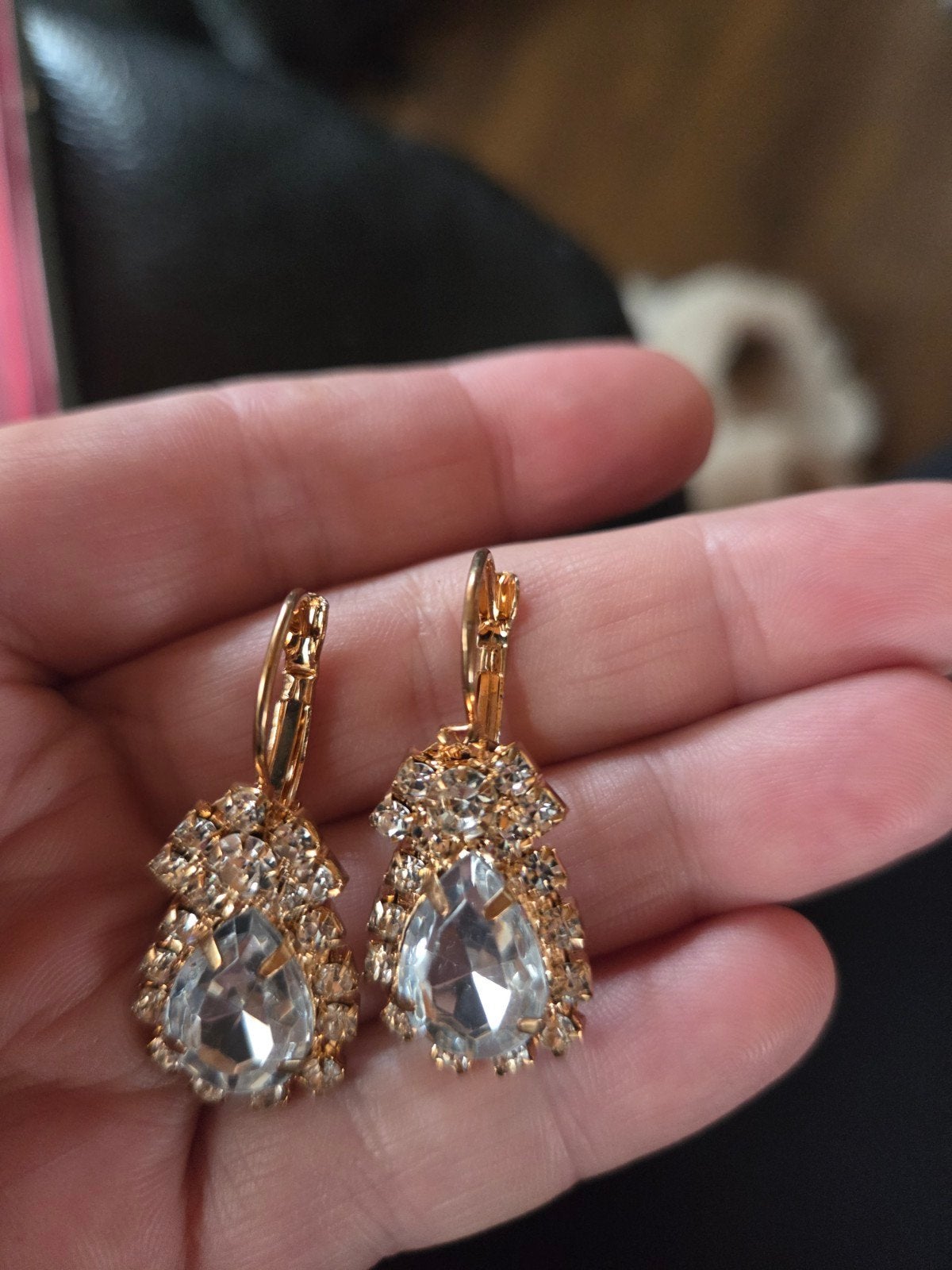 Nieuwe gouden oorbellen met kristallen, Met kristal, Overige materialen, Hangers, Nieuw