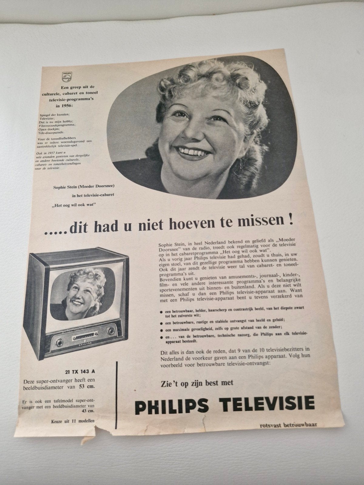 Vintage Philips Televisie Advertentie (32x24 cm), Ophalen of Verzenden, 1940 tot 1960, Knipsel(s)