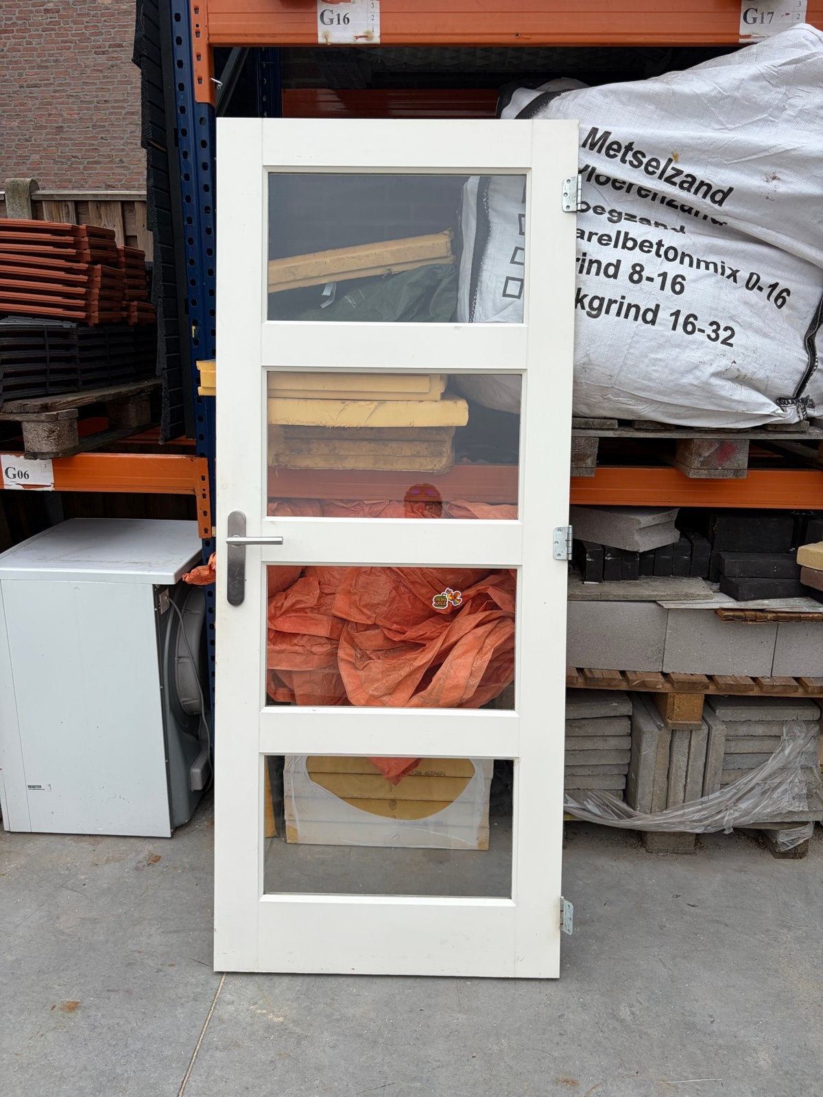 Witte binnendeur met glaspanelen, Doe-het-zelf en Verbouw, Gebruikt, 80 tot 100 cm, Binnendeur, Ophalen of Verzenden