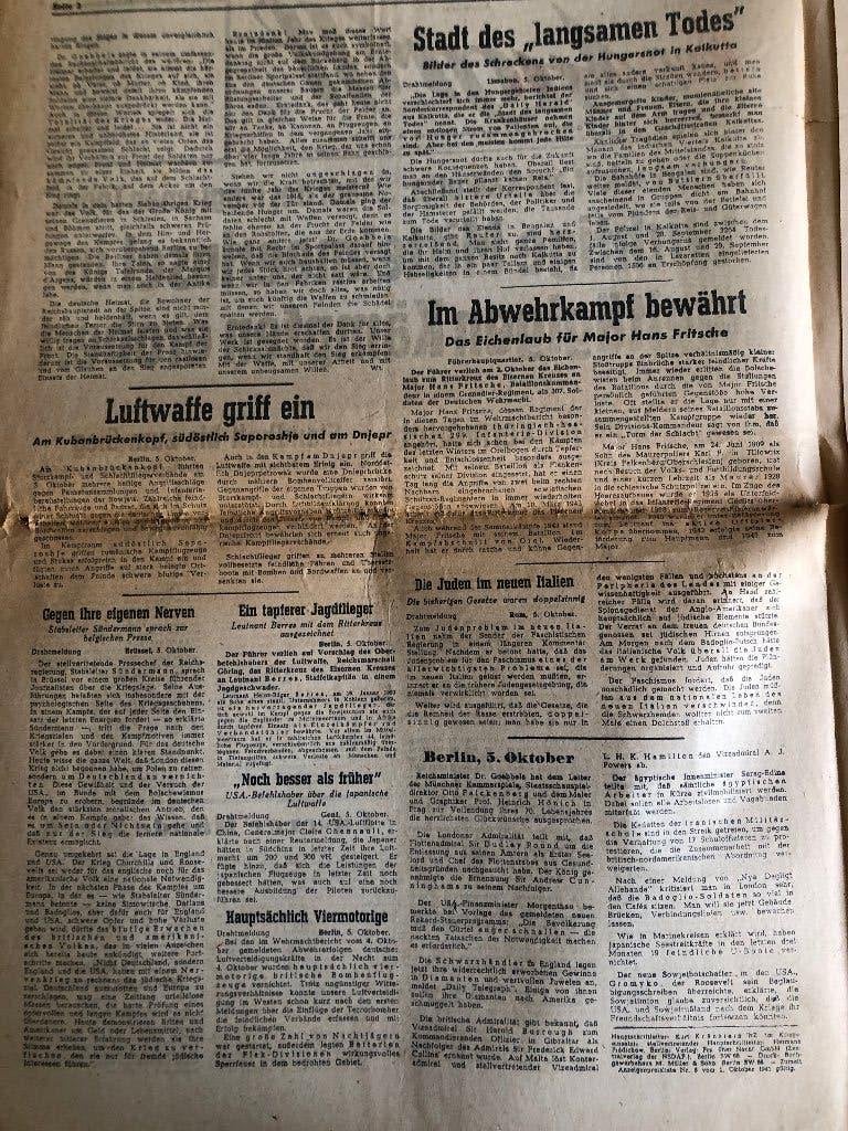 5-10--1943 Tageszeitung der Deutschen Arbeitsfront. Twee, Ophalen of Verzenden, Overige onderwerpen, Tweede Wereldoorlog, Gelezen