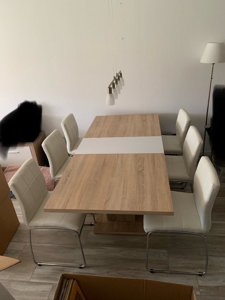 Eettafel (kolomtafel) met stoelen, Ophalen, 50 tot 100 cm, Zo goed als nieuw, Vijf personen of meer