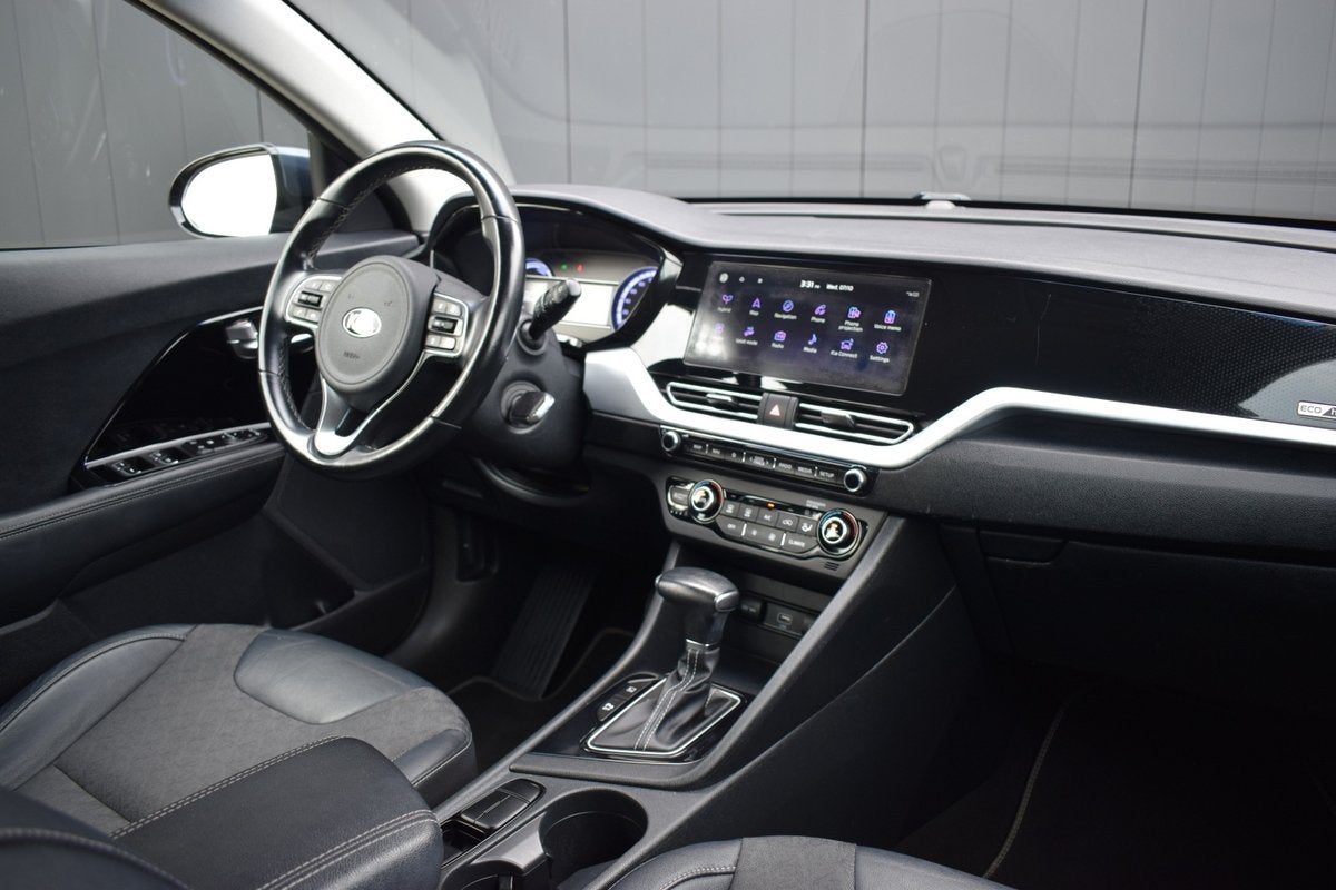 Kia Niro 1.6 GDi Hybrid DynamicLine Carplay | Half Leder | F, Gebruikt, Met garantie (alle), Blauw, Leder en Stof