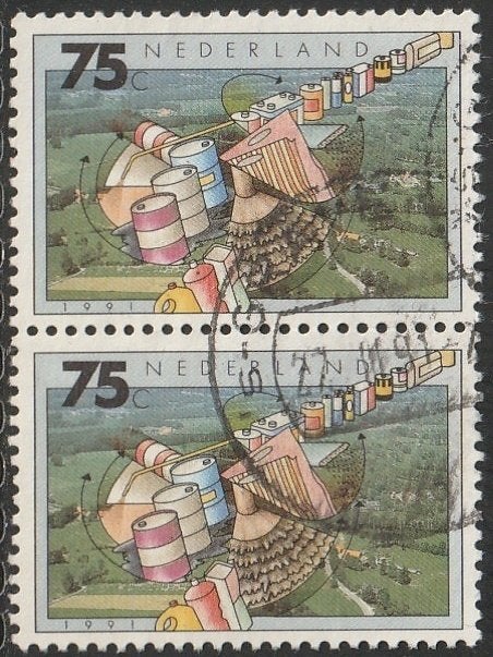 Nederland 1991 1464 Milieu 75c-paar Verti. Gest Den Haag, Ophalen of Verzenden, Na 1940, Gestempeld