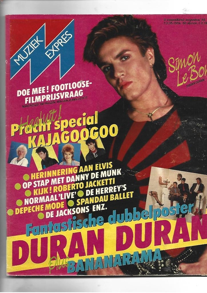 MUZIEK EXPRES MAGAZINE AUG 1984 DURAN DURAN -NORMAAL, Ophalen of Verzenden, Zo goed als nieuw, Muziek, Film of Tv