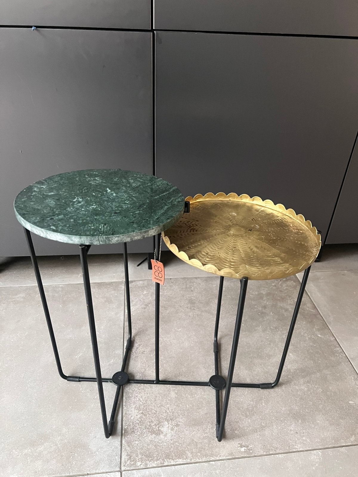 COCO MAISON BIJZETTAFEL SALONTAFEL GROENE MARMER GOUDEN BLAD, Overige materialen, Minder dan 55 cm, Rond, Ophalen of Verzenden