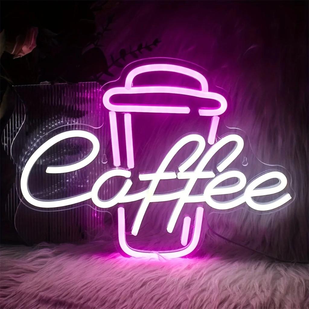 LED lamp neon stijl Coffee paars wit (40x30cm)