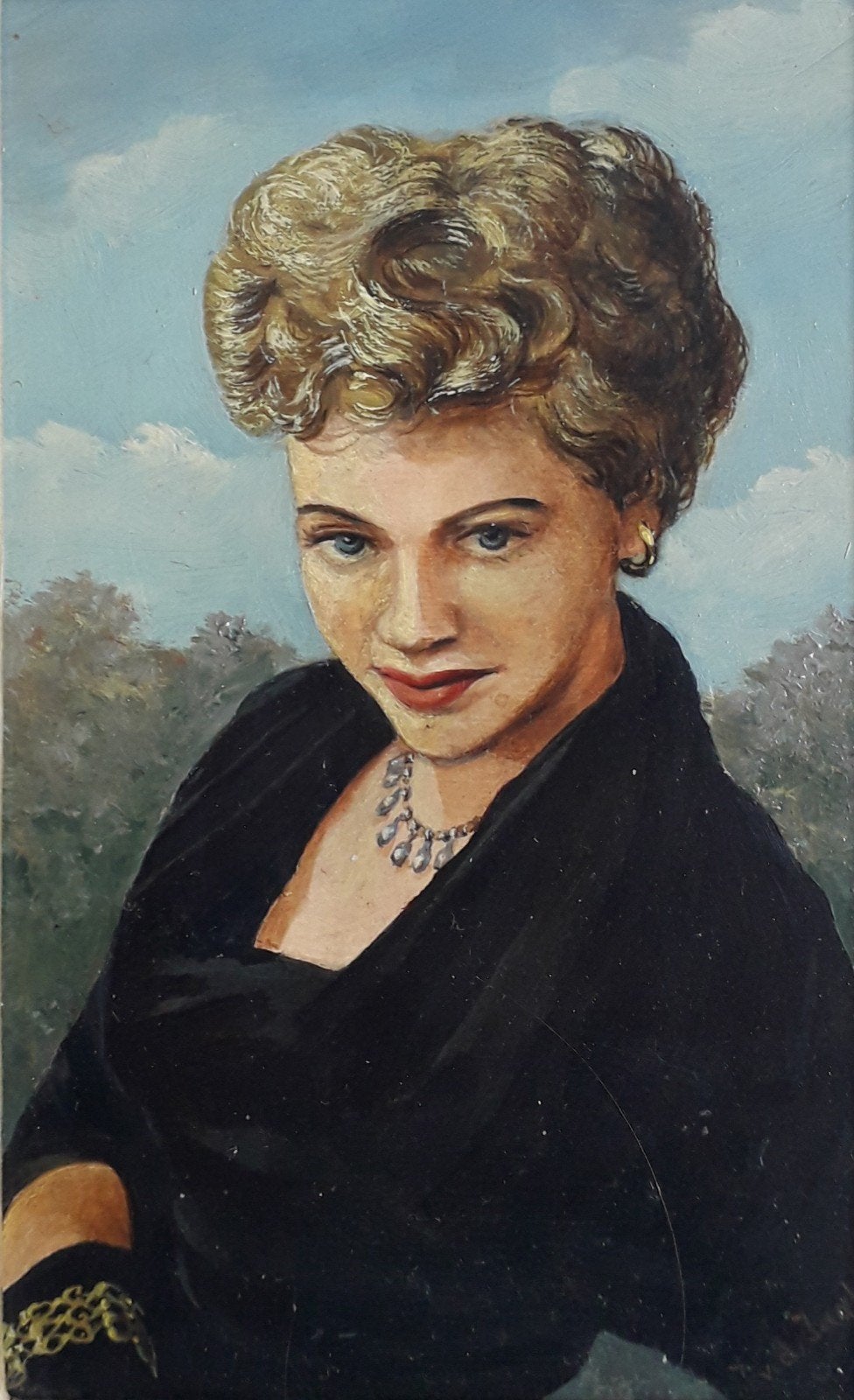 PORTRET DAME MET SIERADEN>VROUW>JUWELEN>FIJNGESCHILDERD 👌, Ophalen of Verzenden, Ingelijst, Olieverf, Portret of Personen