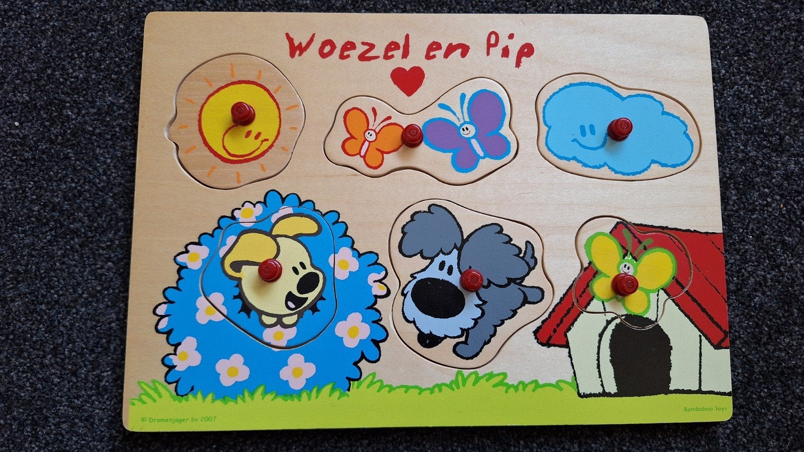 Woezel en Pip Houten Puzzel met noppen, 2 tot 4 jaar, Ophalen of Verzenden, Zo goed als nieuw, Van hout