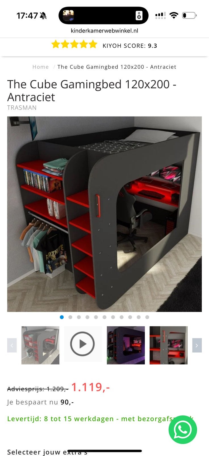 Gamebed hoogslaper stapelbed, Ophalen, 90 cm, Eenpersoons, Zo goed als nieuw