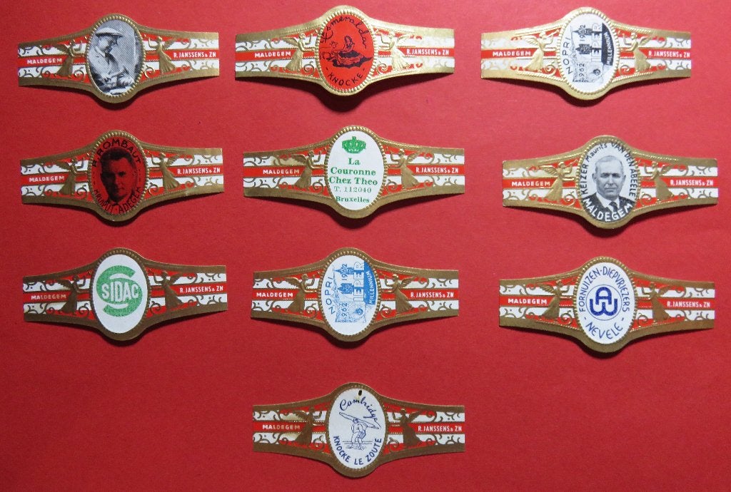 Sigarenbandjes Reclamebandjes R.Janssens & Zn. 10x, Verzenden, Gebruikt, Sigarenbandjes