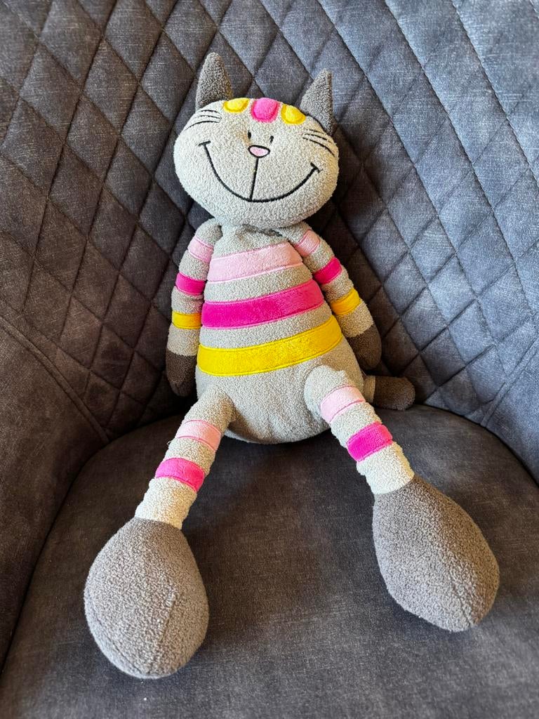Funnies Kat Knuffel - Grijs met roze en gele strepen, Ophalen, Gebruikt, Overige merken, Overige karakters
