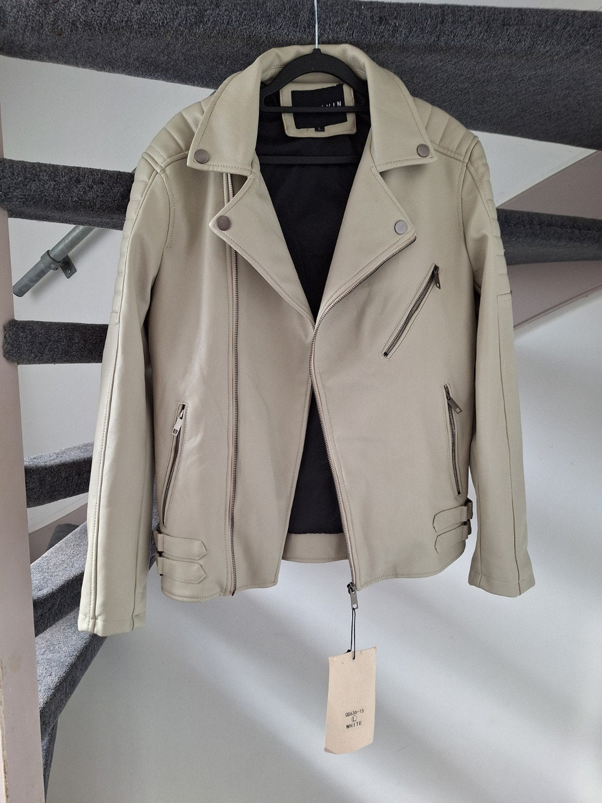 Frilivin Leren Bikerjack Crème Maat L, Beige, Maat 42/44 (L), Nieuw, Ophalen of Verzenden
