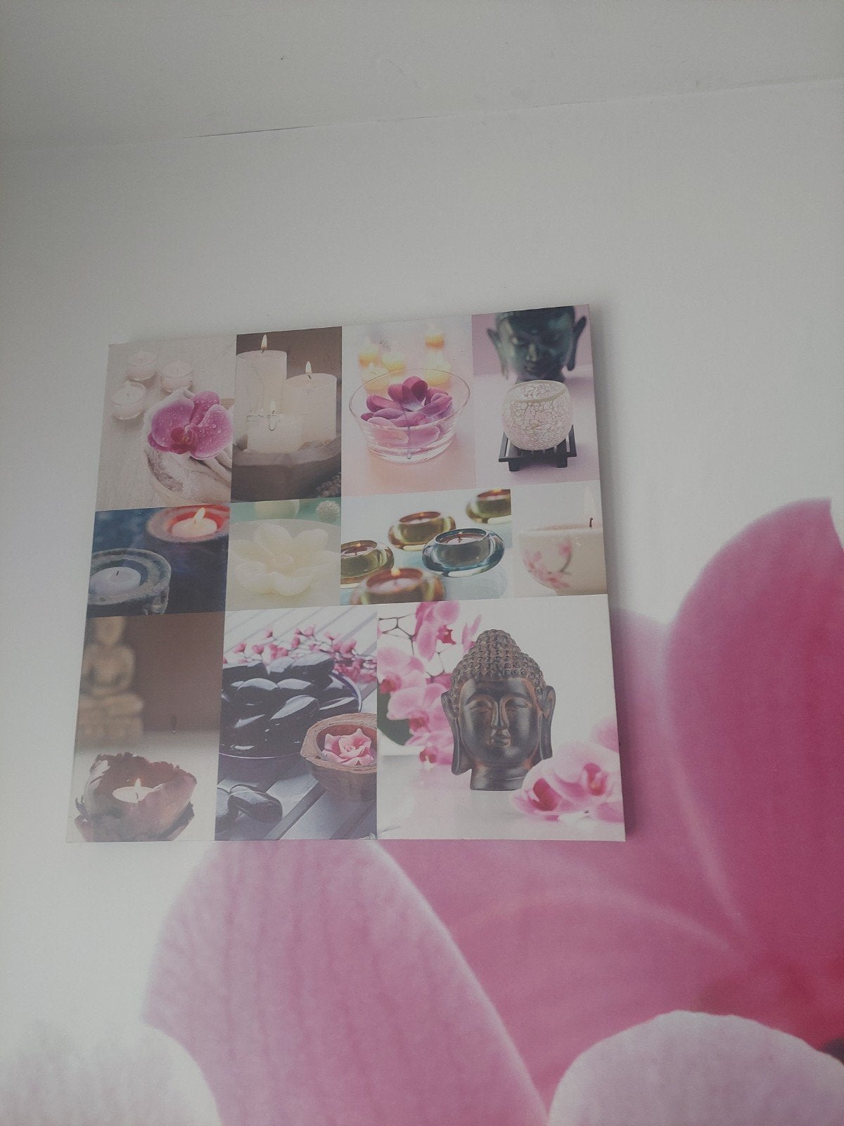 Boeddha en Orchidee Canvas Schilderij, Huis en Inrichting, Woonaccessoires | Schilderijen, Tekeningen en Foto's, Ophalen, Zo goed als nieuw