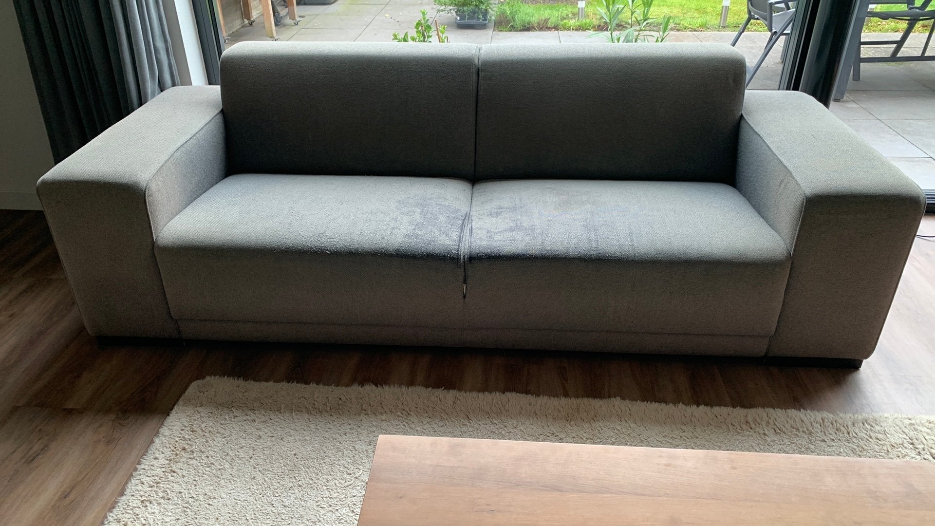 Grijze bank 240 cm, Ophalen, Gebruikt, Driepersoons, 75 tot 100 cm