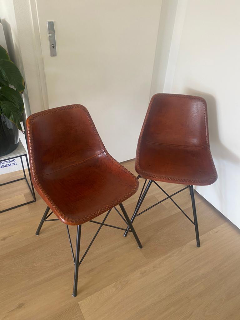 2 mooie bruine leren eetkamerstoelen Riverdale - Brooklyn, Ophalen, Gebruikt, Twee, Blauw