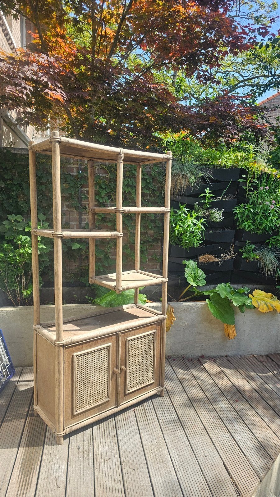 Wandkast vitrinekast rieten bamboe boho rontan etagere kast, Ophalen of Verzenden