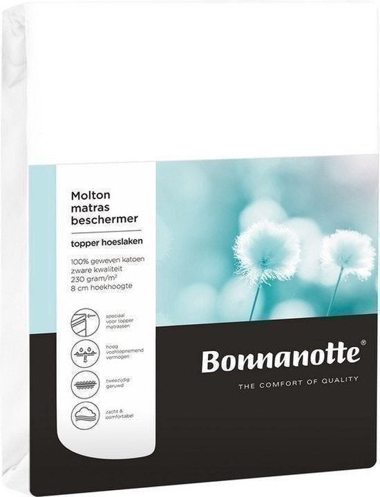 Bonnanotte molton topper hoeslaken 230 gram, nieuw, Matrasbeschermer, Wit, Katoen, Nieuw