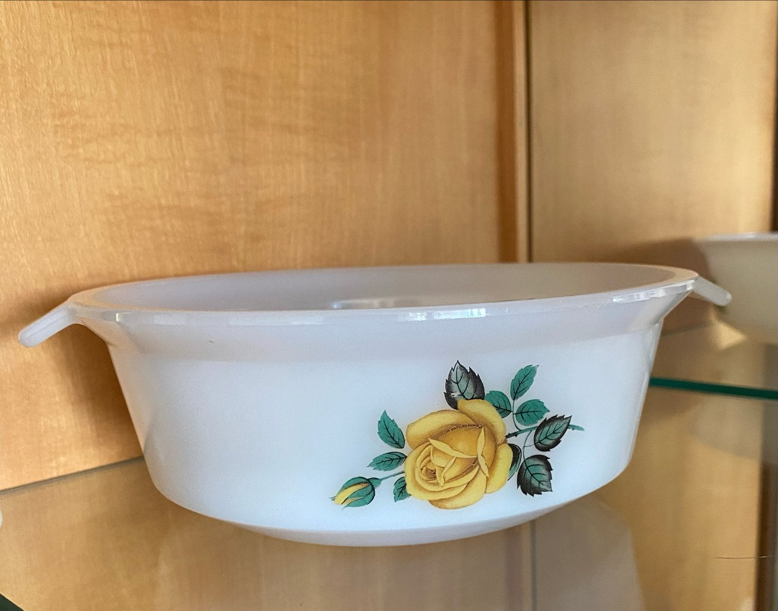 Vintage Vuurvaste Ovenschaal met Gele Roos, Ophalen of Verzenden